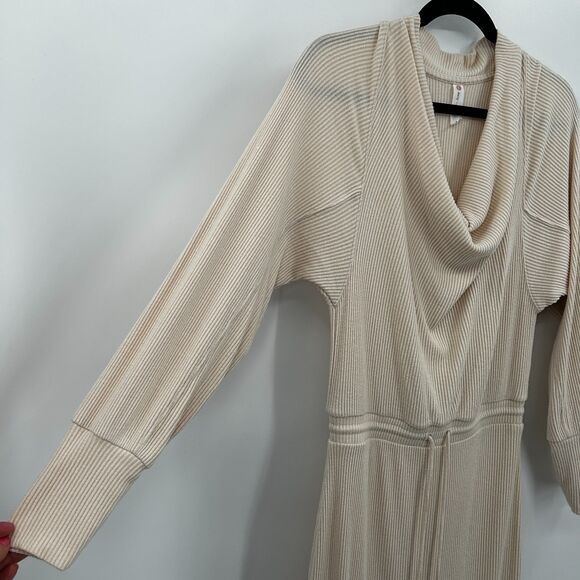 ANTHROPOLOGIE Daily Practice Cream Ribbed Cowl Neck Sweater Midi Dress Small - Picture 9 of 12